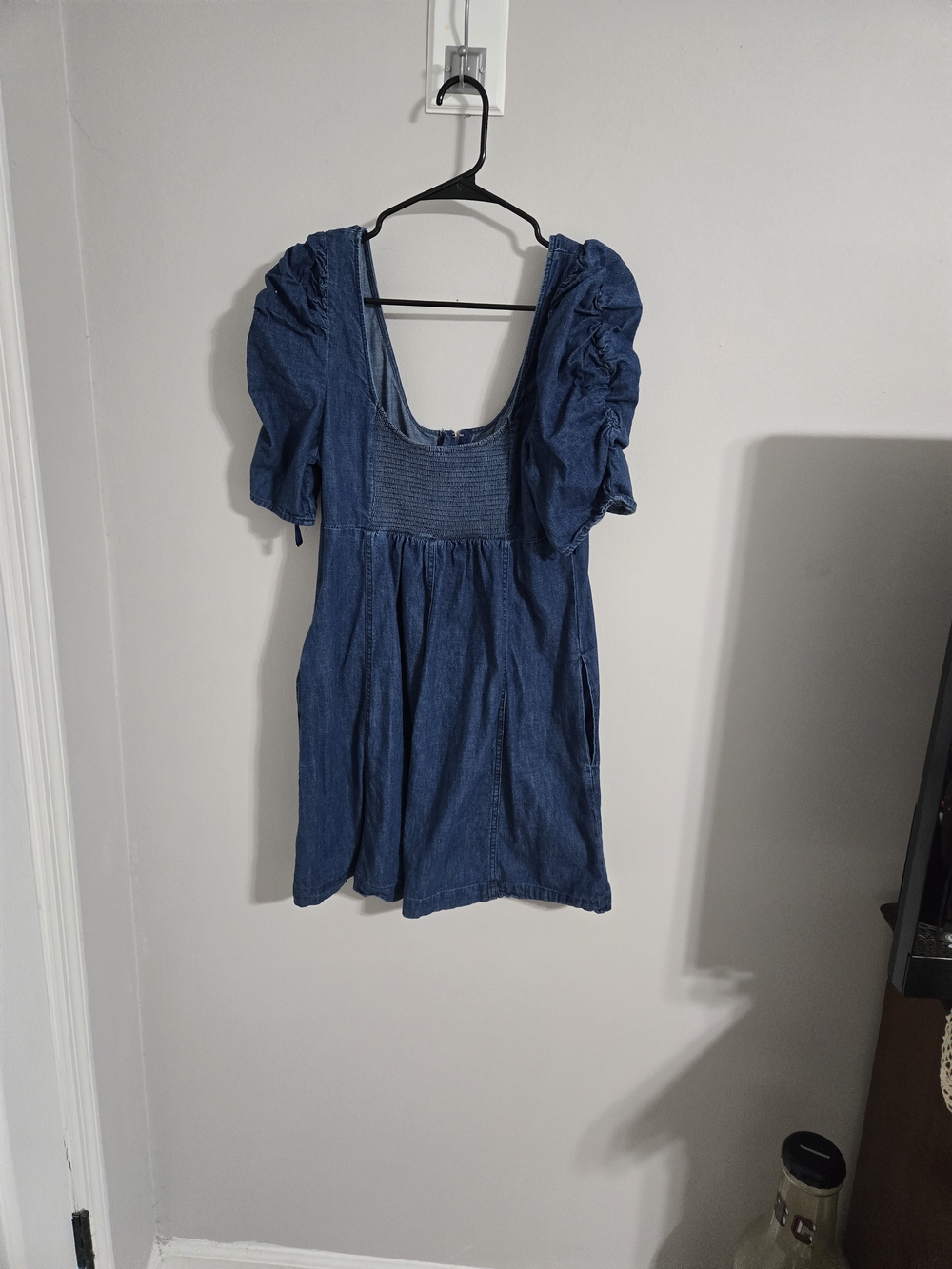 Free People Denim Blue Puff-Sleeve Mini Dress